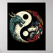 Dragon Wolf Yin Yang Chinese Mythical Zen Men Wome Poster (Voorkant)