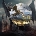 Dragon Wyvern Fire Breathing Fantasy Keramisch Ornament<br><div class="desc">Dit ontwerp werd gecreeerd door digitale kunst. Het kan worden gepersonaliseerd door de aanpassingsoptie te kiezen. Neem contact met me op via colorflowcreations@gmail.com of gebruik de chatoptie boven aan de pagina als u dit ontwerp op een ander product wilt laten uitvoeren. Koop mijn oorspronkelijke abstracte acrylschilderij te koop op www.etsy.com/shop/colorflowart....</div>