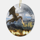 Dragon Wyvern Fire Breathing Fantasy Keramisch Ornament (Links)