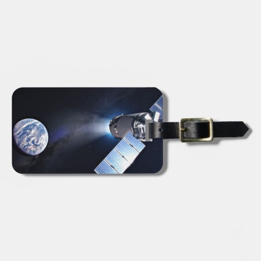 Dragon XL ruimtevaartuig met planeet Aarde op afst Bagagelabel (Voorkant horizontaal)