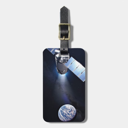 Dragon XL ruimtevaartuig met planeet Aarde op afst Bagagelabel (Voorkant verticaal)