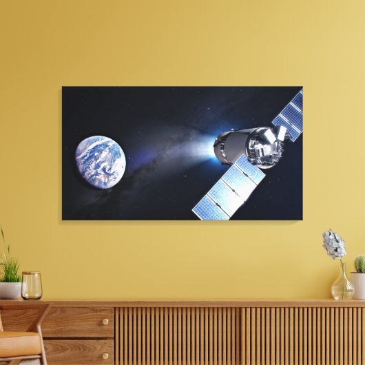 Dragon XL ruimtevaartuig met planeet Aarde op afst Canvas Afdruk (Insitu (Woonkamer))
