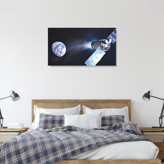 Dragon XL ruimtevaartuig met planeet Aarde op afst Canvas Afdruk (Insitu (Slaapkamer))