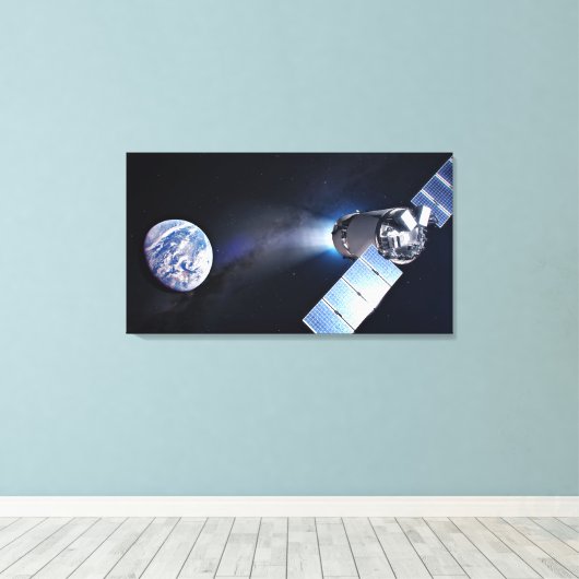 Dragon XL ruimtevaartuig met planeet Aarde op afst Canvas Afdruk (Insitu (Houten vloer))