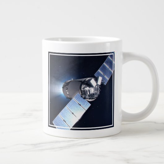 Dragon XL ruimtevaartuig met planeet Aarde op afst Grote Koffiekop (Rechts)