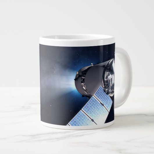 Dragon XL ruimtevaartuig met planeet Aarde op afst Grote Koffiekop (Voorkant rechts)