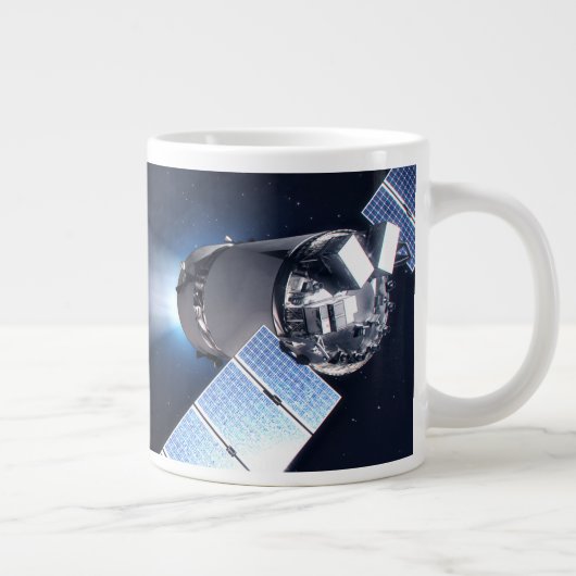 Dragon XL ruimtevaartuig met planeet Aarde op afst Grote Koffiekop (Rechts)