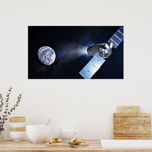 Dragon XL ruimtevaartuig met planeet Aarde op afst Poster (Keuken)