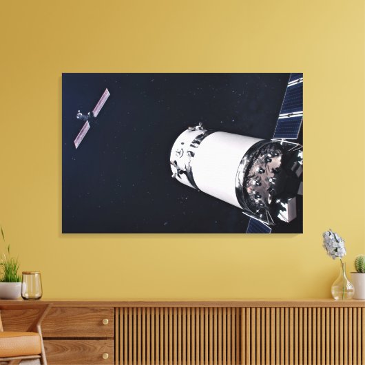 Dragon XL ruimtevaartuig nadert een maan gateway. Canvas Afdruk (Insitu (Woonkamer))