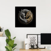 Dragon Yin Yang Art Goud en Zilver Poster (Thuiskantoor)