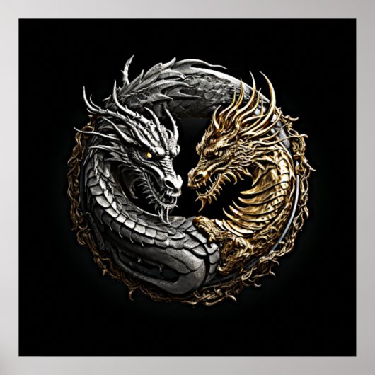 Dragon Yin Yang Art Goud en Zilver Poster (Voorkant)