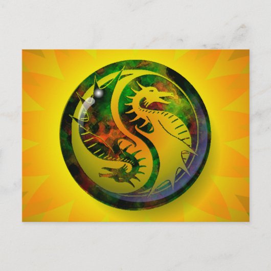 Dragon Yin Yang Briefkaart (Voorkant)