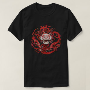 Dragon Zodiac rood wit papier-snijden stijl aziati T-shirt