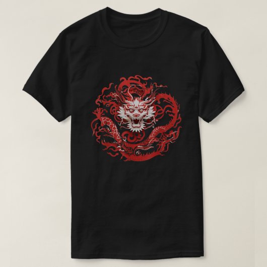 Dragon Zodiac rood wit papier-snijden stijl aziati T-shirt (Design voorkant)