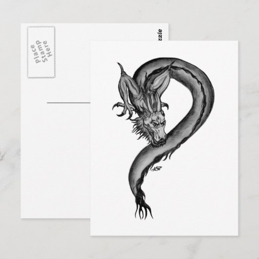 Dragon zwart-wit ontwerp briefkaart (Voorkant / Achterkant)