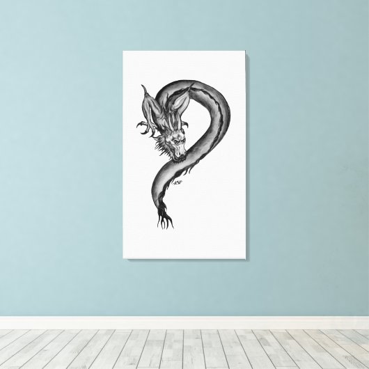 Dragon zwart-wit ontwerp canvas afdruk (Insitu (Houten vloer))