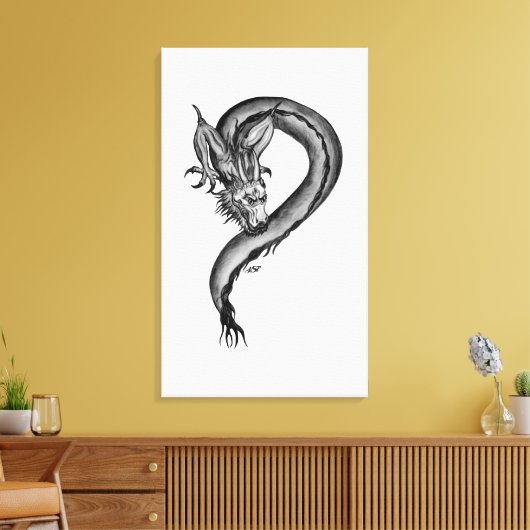 Dragon zwart-wit ontwerp canvas afdruk (Insitu (Woonkamer))