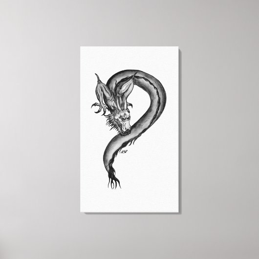 Dragon zwart-wit ontwerp canvas afdruk (Voorkant)