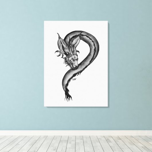 Dragon zwart-wit ontwerp canvas afdruk (Insitu (Houten vloer))