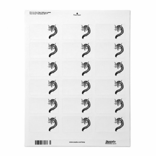 Dragon zwart-wit ontwerp etiket (Full Sheet)