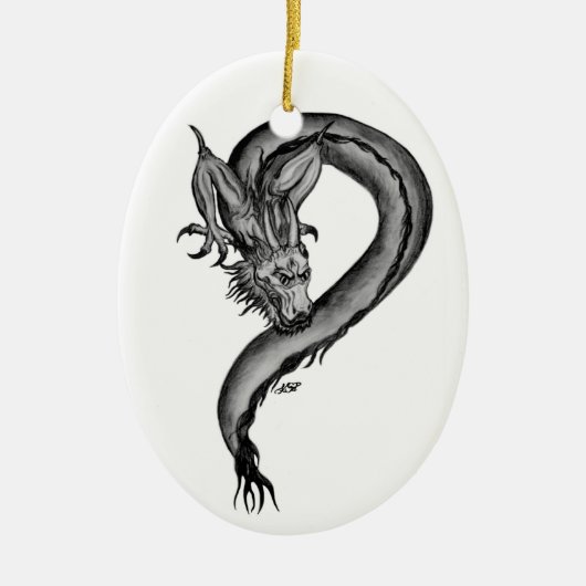 Dragon zwart-wit ontwerp keramisch ornament (Voorkant)