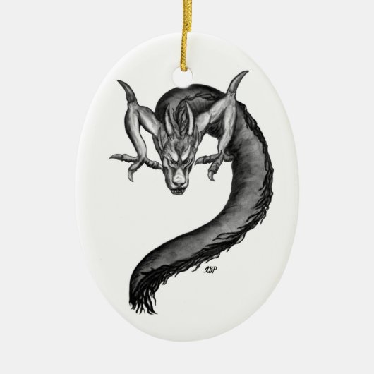 Dragon zwart-wit ontwerp keramisch ornament (Voorkant)