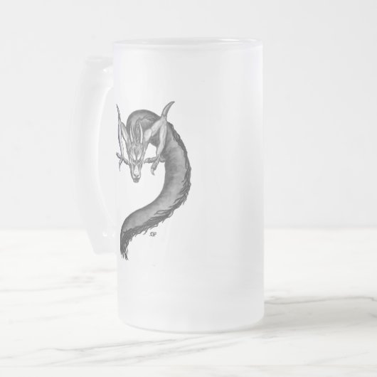 Dragon zwart-wit ontwerp matglas bierpul (Voorkant links)