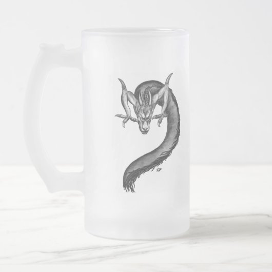 Dragon zwart-wit ontwerp matglas bierpul (Links)