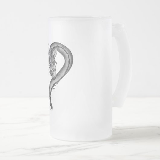 Dragon zwart-wit ontwerp matglas bierpul (Voorkant rechts)