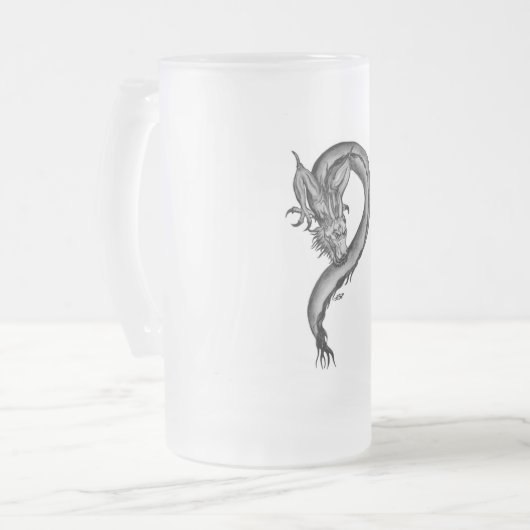 Dragon zwart-wit ontwerp matglas bierpul (Voorkant links)