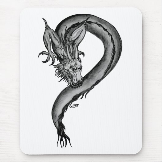 Dragon zwart-wit ontwerp muismat (Voorkant)