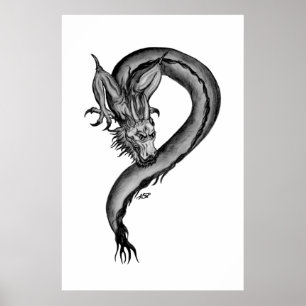 Dragon zwart-wit ontwerp poster