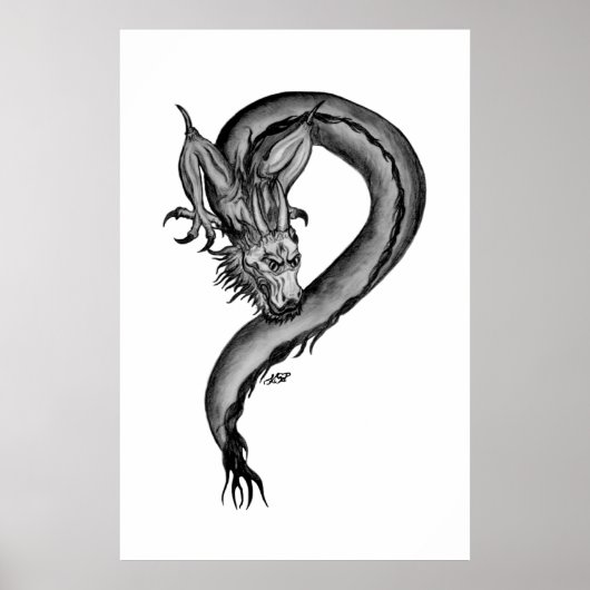 Dragon zwart-wit ontwerp poster (Voorkant)
