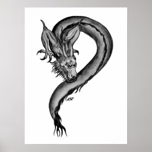Dragon zwart-wit ontwerp poster
