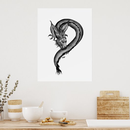Dragon zwart-wit ontwerp poster (Keuken)