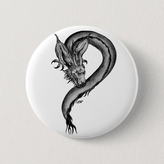 Dragon zwart-wit ontwerp ronde button 5,7 cm (Voorkant)