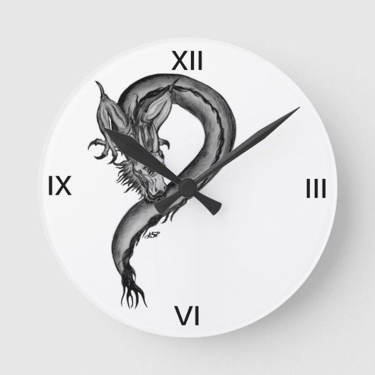 Dragon zwart-wit ontwerp ronde klok (Voorkant)