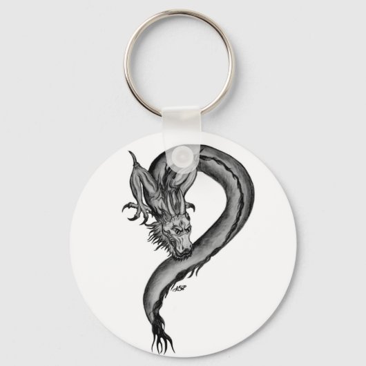 Dragon zwart-wit ontwerp sleutelhanger (Voorkant)