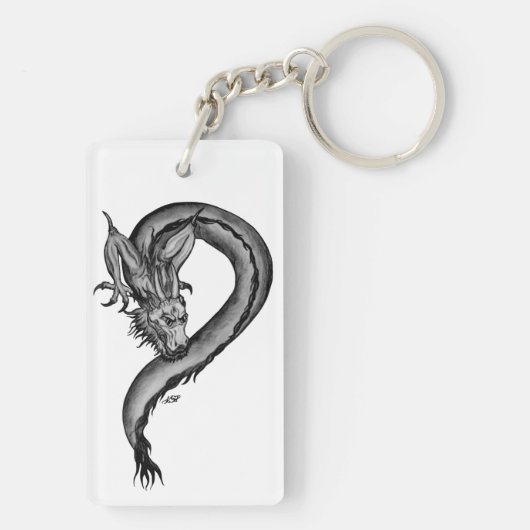 Dragon zwart-wit ontwerp sleutelhanger (achterkant)