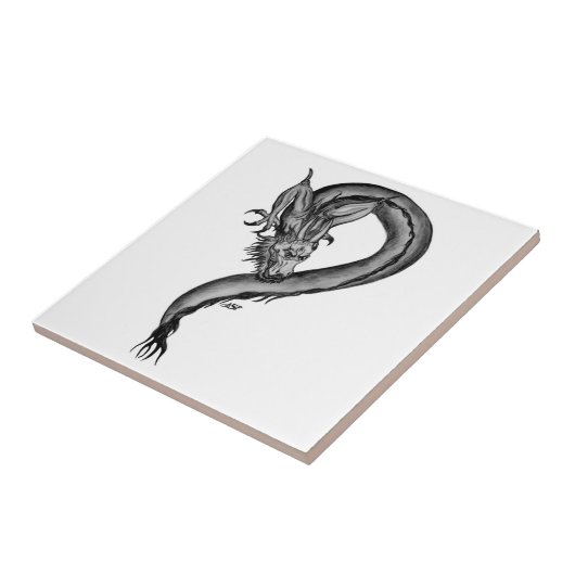 Dragon zwart-wit ontwerp tegeltje (Zijkant)