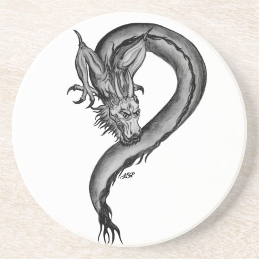 Dragon zwart-wit ontwerp zandsteen onderzetter (Voorkant)