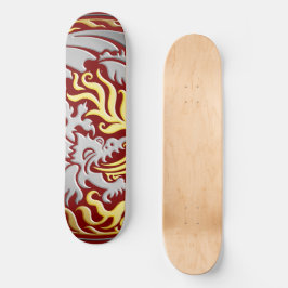 Dragoncircle - Chrome met Gouden Vuur op Rood Persoonlijk Skateboard