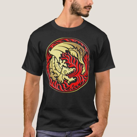 Dragoncircle - Goud met rood vuur T-shirt (Voorkant)