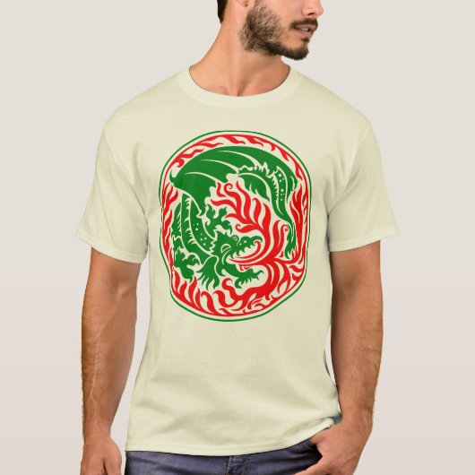 Dragoncircle - Groen met rood vuur T-shirt (Voorkant)