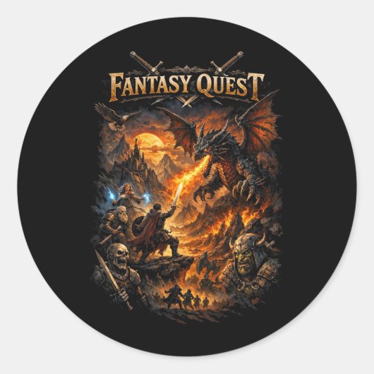Dragonfire Quest Ronde Sticker (Voorkant)