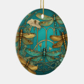 Dragonflies Art Nouveau Art Deco Blauwgroen Dragon Keramisch Ornament (Rechts)
