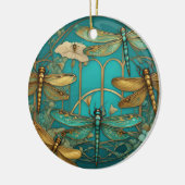 Dragonflies Art Nouveau Art Deco Blauwgroen Dragon Keramisch Ornament (Links)