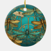 Dragonflies Art Nouveau Art Deco Blauwgroen Dragon Keramisch Ornament (Achterkant)