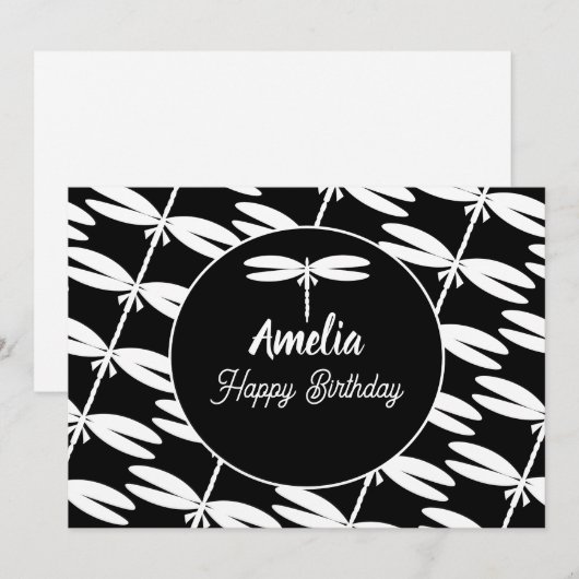 Dragonflies Birthday Party Black White Colour Feestdagenkaart (Voorkant / Achterkant)