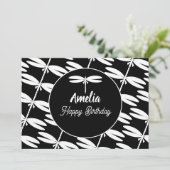 Dragonflies Birthday Party Black White Colour Feestdagenkaart (Staand voorkant)